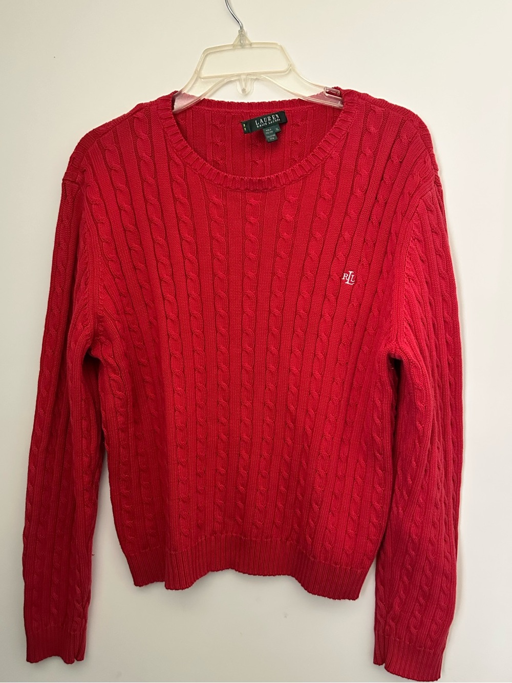 Lauren Ralph Lauren Red Cable Knit V-neck Cotton Sweater ~XL